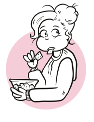 Cartoon girl eating snacks